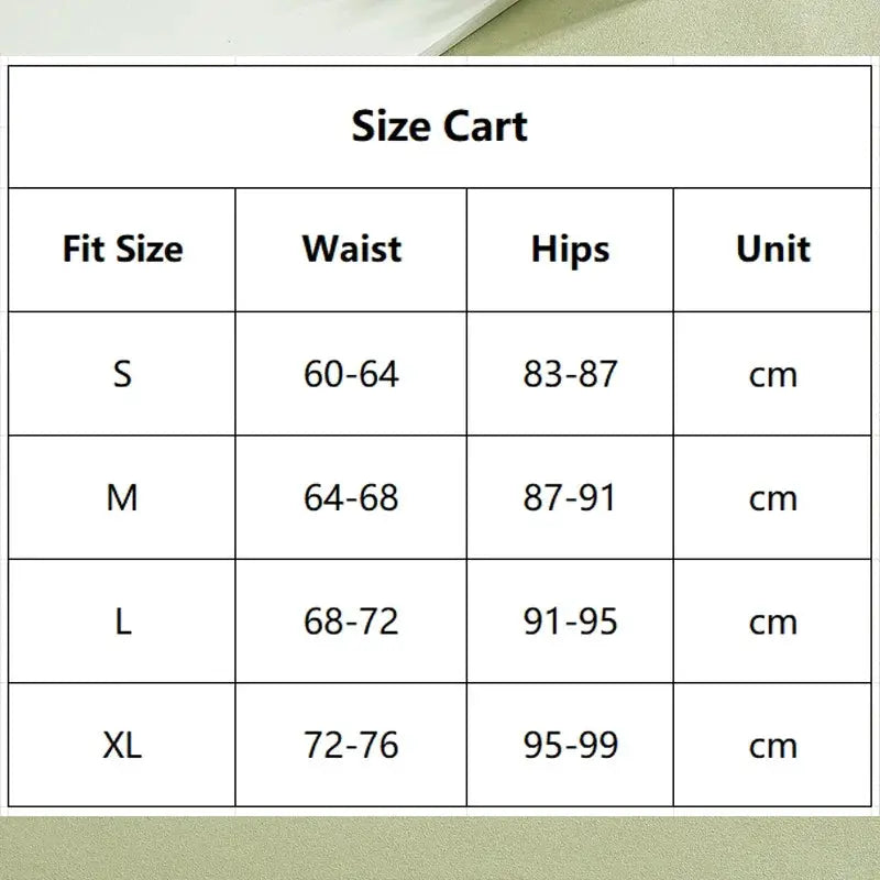 Panties size chart for women's underwear with waist 60–76 cm and hips 83–99 cm (S–XL)