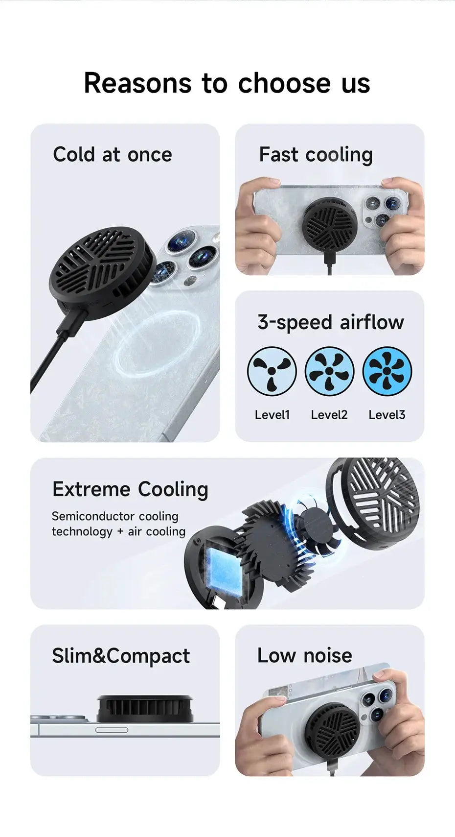 Hagibis magnetic phone cooler fan, black portable smartphone radiator with 3-speed airflow