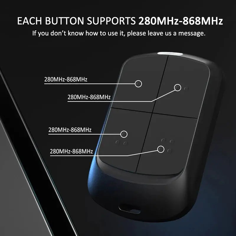 Newest 4-button garage door remote by Simples Market, black, supports 280MHz-868MHz