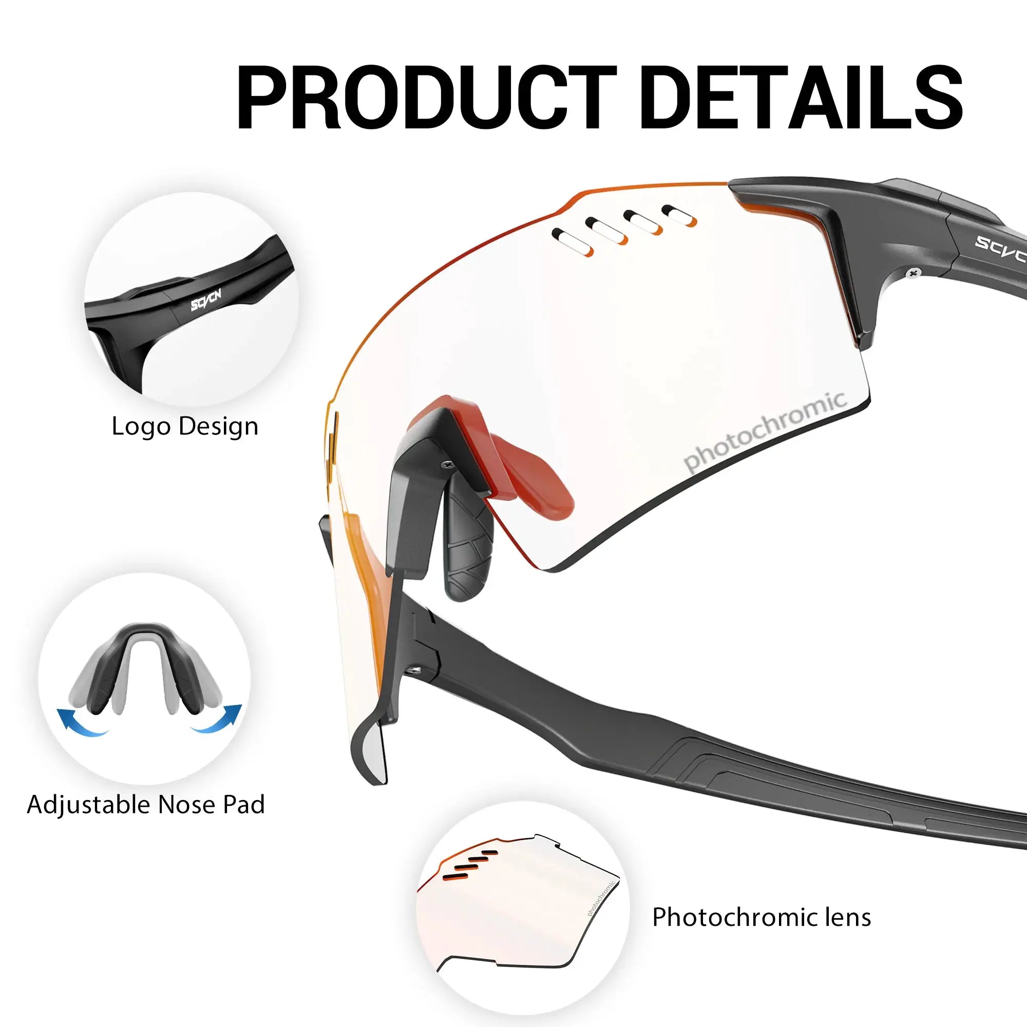 SCVCN Photochromic Cycling Glasses With Adaptive Lenses UV400 Protection For Outdoor Sports