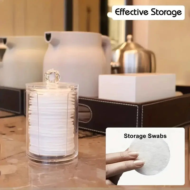 LuminaCosmetics Round Clear Acrylic Makeup Organizer For Cotton Pads And Swabs Storage And Easy Access