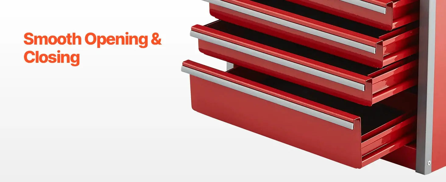 5-drawer metal tool chest in red and black with silver handles