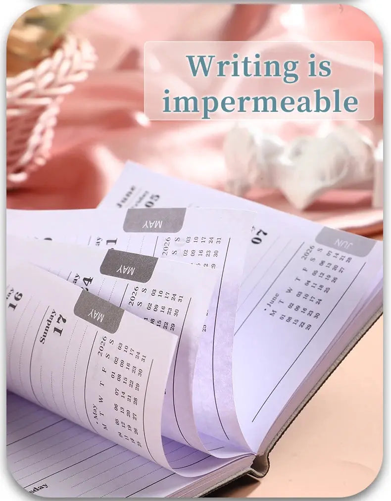 A7 daily planner notebook with Morandi PU cover and weekly calendar pages, 128 pages