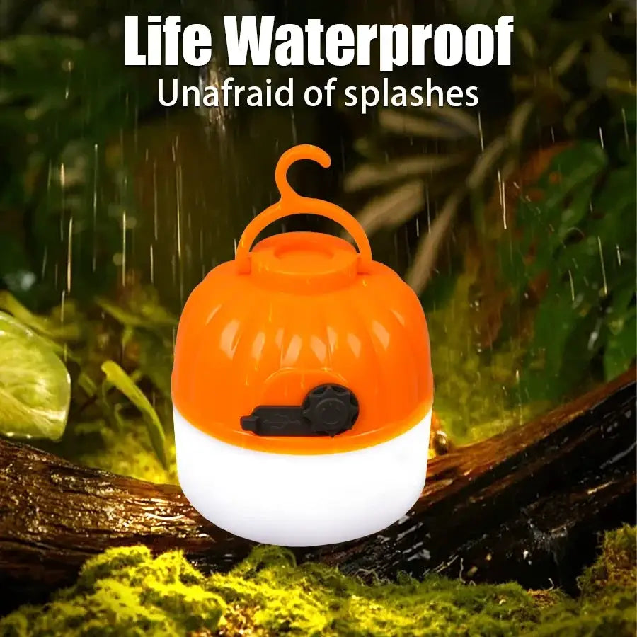 500W LED camping lantern, orange/white portable USB rechargeable lamp with hanging handle