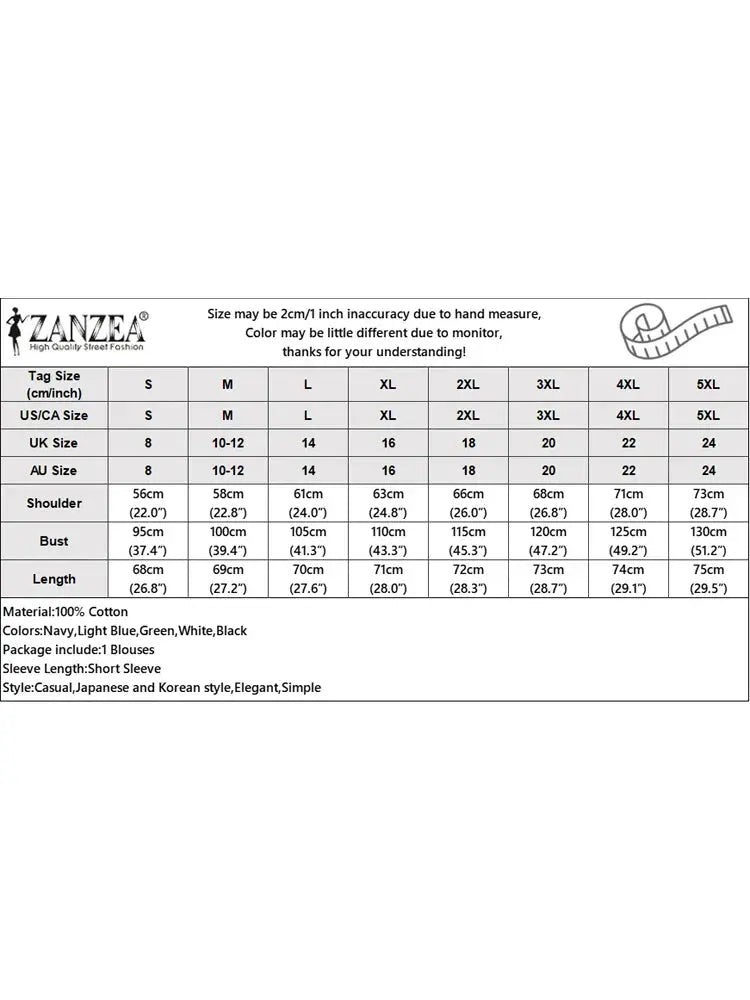 ZANZEA Women Blouses Cotton Linen Summer Top Short Sleeve Tunic
