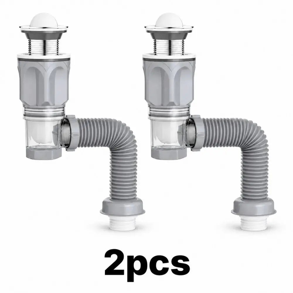 Bathroom sink drain kit with ABS body, stainless steel top, gray flexible hoses, 2pcs set