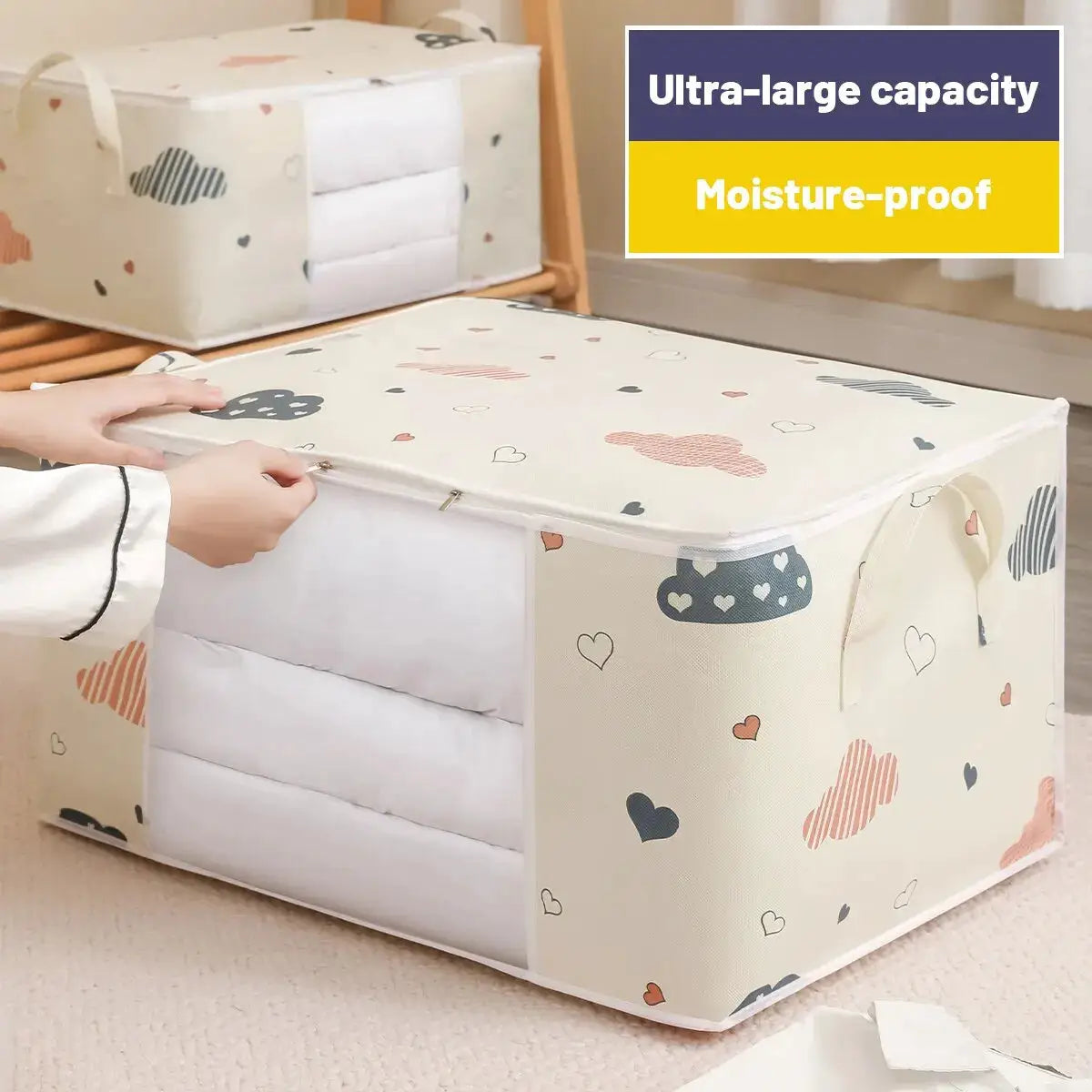 StowAway Large Capacity Clothes Storage Bag Organizer With Reinforced Handle And Sturdy Zipper For Space Saving