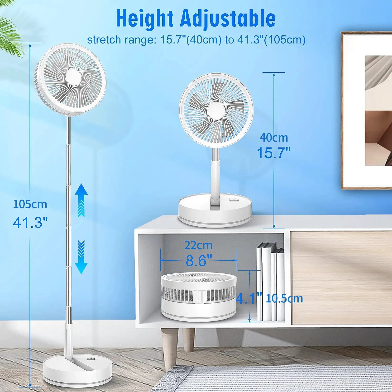 Simples Market white 7200mAh telescopic foldable fan, wireless USB rechargeable, height-adjustable desk/standing fans (2)