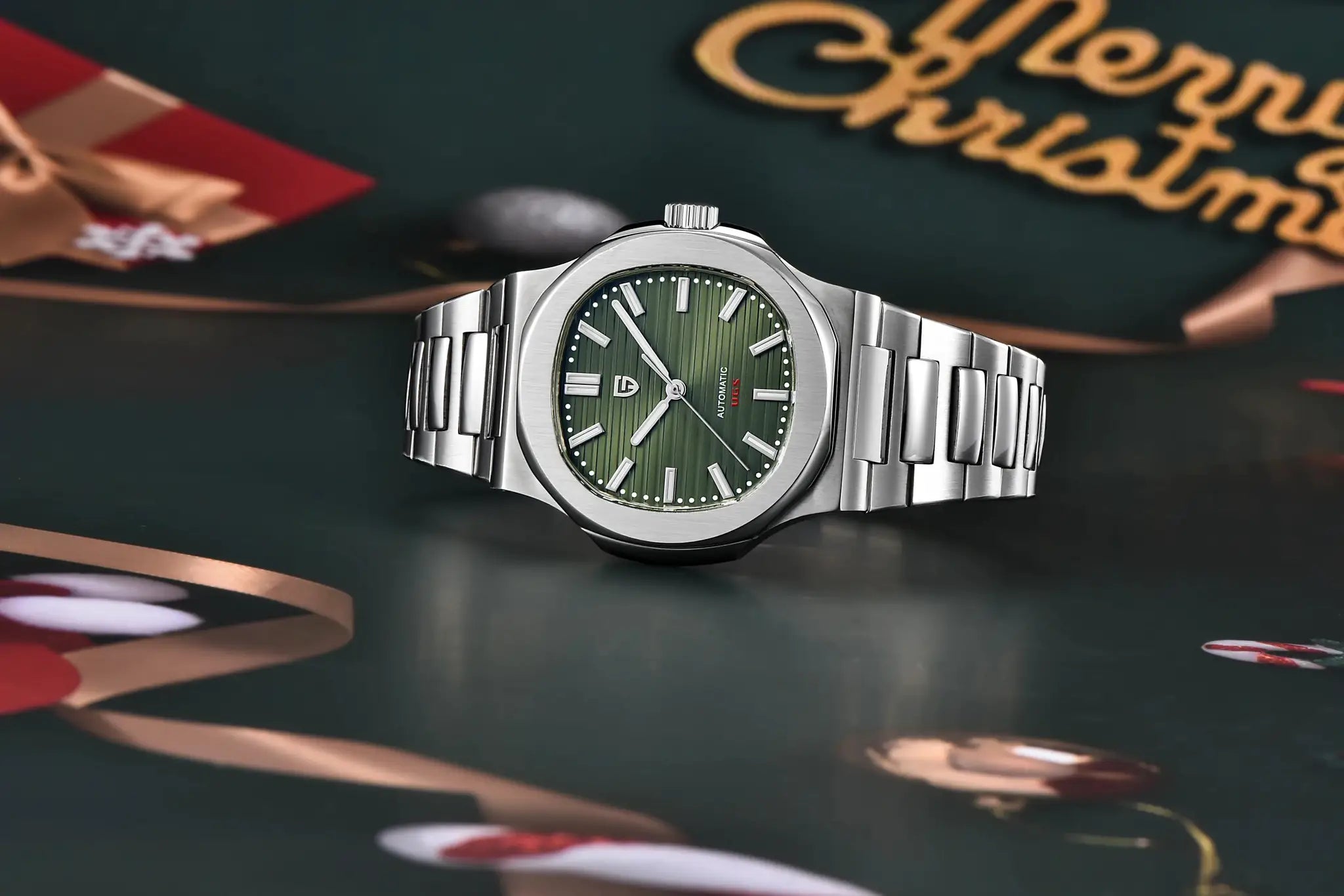 Men's Pagani Design 40mm stainless steel automatic watch with green dial