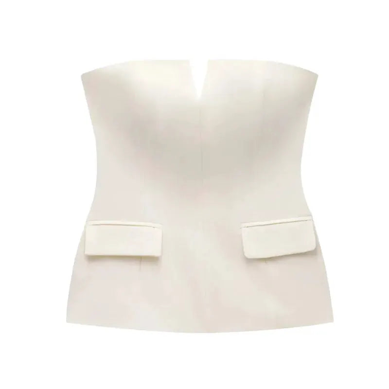 HXAO Women Strapless Off White Corset Inspired Backless Crop Top Sleeveless Summer Tank For Layering