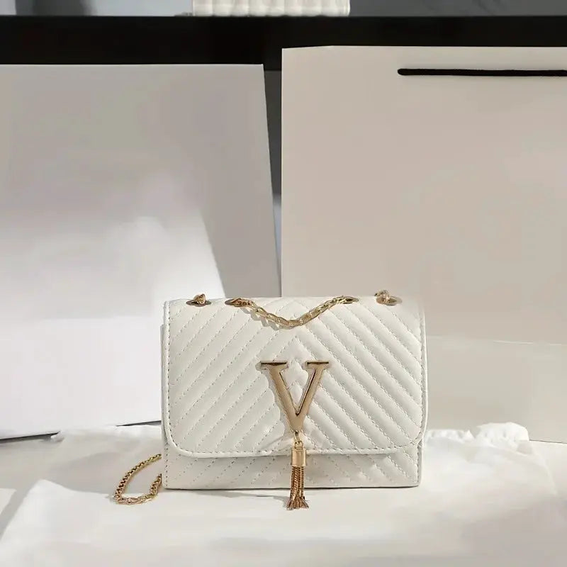 LuxeThread Embroidered Crossbody Bag With Sequined Tassel Clutch And Gold Tone Chain For Parties