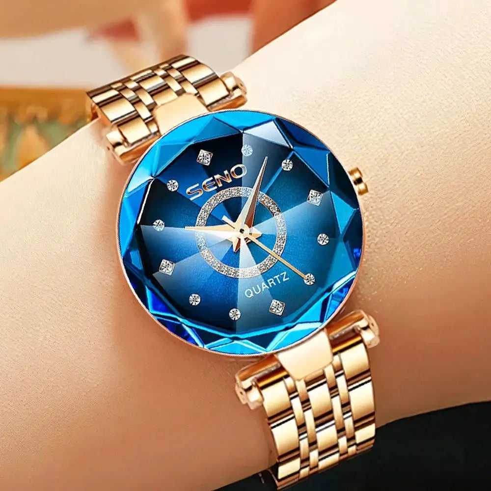 SENO Ocean Star Women Crystal Watch Rose Gold Bracelet Luxury Timepiece With Hardlex Window 2025