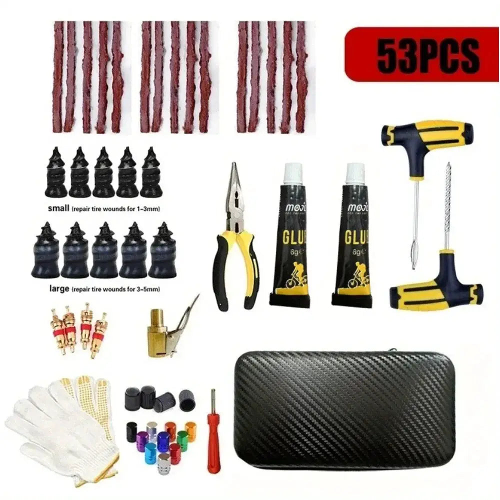 Simples Market Ultimate Tire Repair Kit, 53pcs with plugs, strips, pliers, glue, gloves, and case