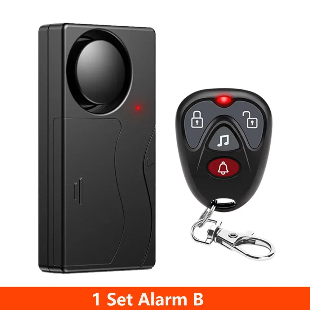 Awapow wireless vibration alarm set with remote control; 1-set, black sensor unit and black remote.