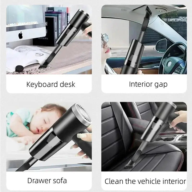 Portable black wireless car vacuum cleaner by Simples Market, 120W high-power cordless for home and car