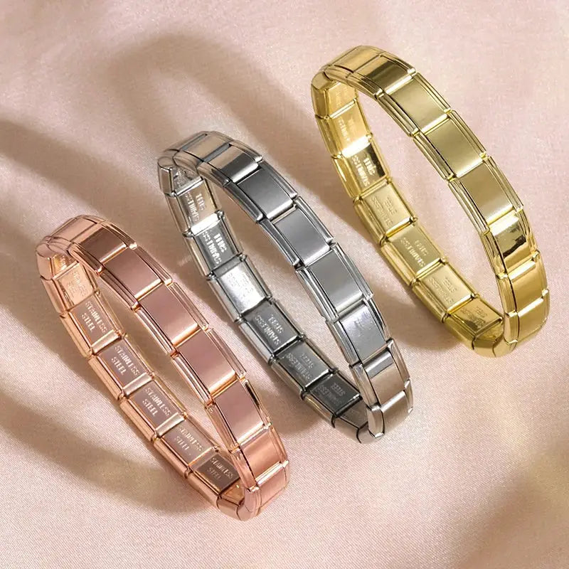FTCY Italian Charm bracelets, stainless steel, 9mm wide, elastic DIY modular jewelry; 4-color set