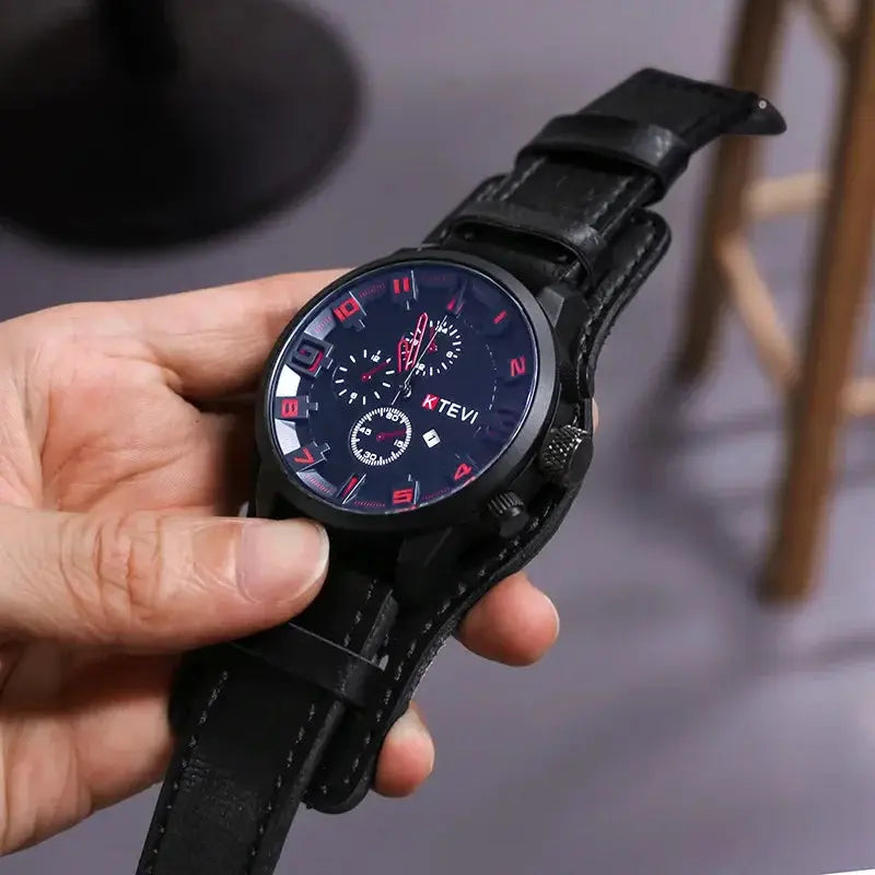 Retro Mens Luxury Quartz Watch With PU Leather Strap Date Big Dial Business Military Tactical Wristwatch
