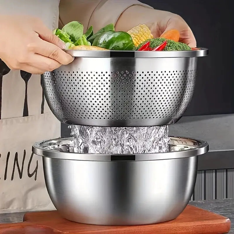 KitchenCraft Stainless Steel Colander Set Two Piece Heavy Duty Strainer For Vegetables Fruits And Pasta