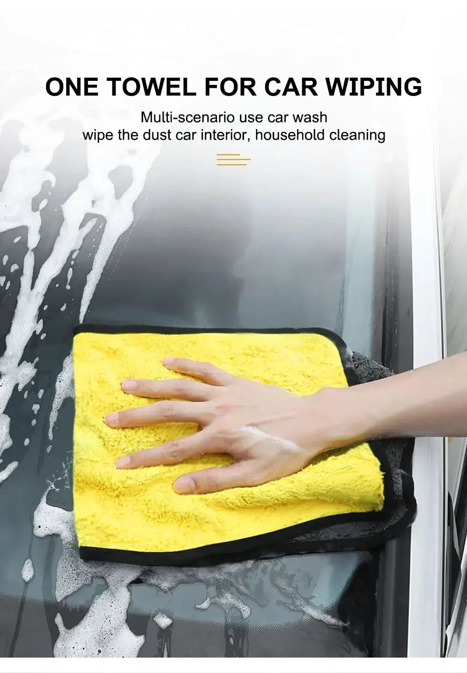 SEAMETAL microfiber car wash towel by Simples Market, yellow absorbent detailing cloth.