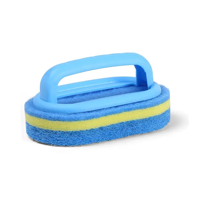 Sponge cleaning brush with handle, blue and yellow dual-layer scrubber for bathroom and kitchen by Simples Market