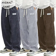 Men's corduroy casual pants set of 3 in navy, gray and brown with loose fit and elastic drawstring waist Animal Game