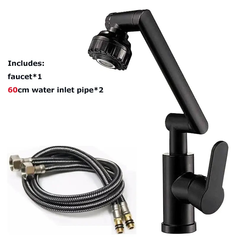 Simples Market black basin faucet with rotating spout and lever; includes 2 flexible hoses