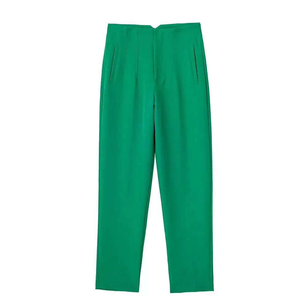 Duoperi Women High Waist Trousers Solid Color Premium Polyester Blend for Comfort and Flattering Fit