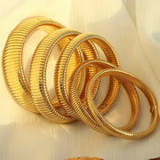 Waterproof Stainless Steel Retro Elastic Thick Metal Polish Bracelet 18K Gold Plated Unisex Jewelry For Men Women