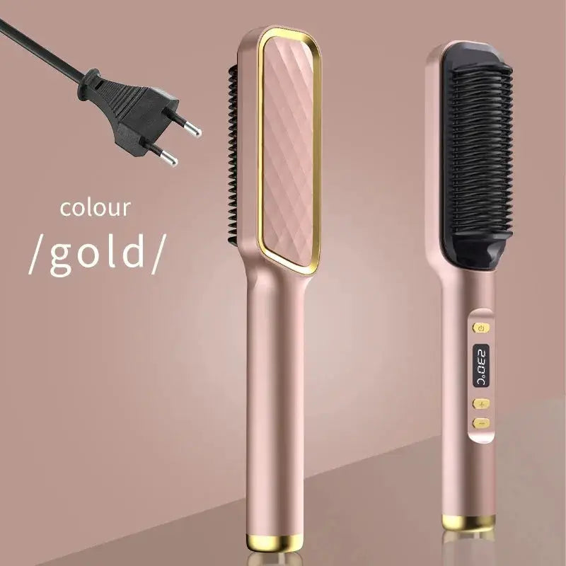 2-piece electric hot comb set by Simples Market in rose gold with negative ion and digital display