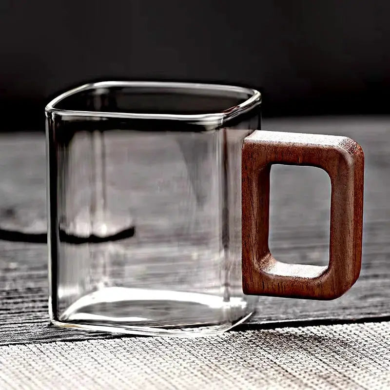 Walnut Glass Coffee Mug With Walnut Wooden Handle Small Capacity Heat Resistant Drinkware For Fresh Ground Coffee