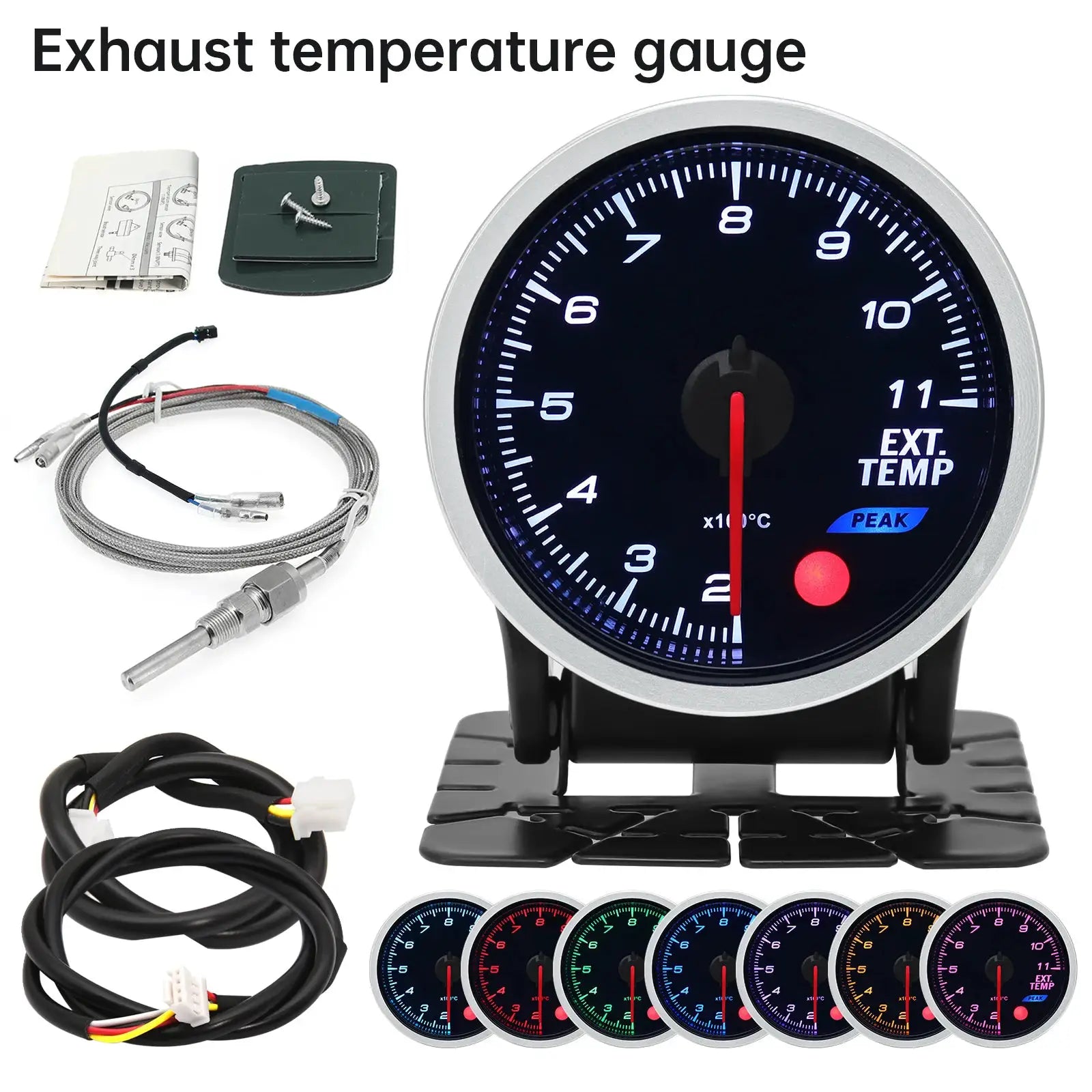 Simples Market 52mm 12V universal racing gauge kit with oil pressure, water/oil temp, EGT, turbo boost; includes 8 color faces.