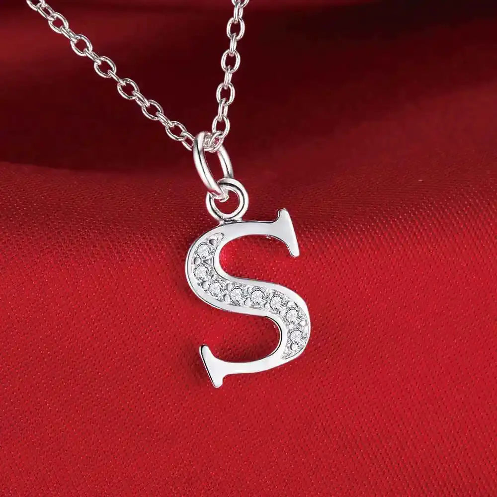 S letter pendant necklace by Simples Market, 925 sterling silver with zircon stones