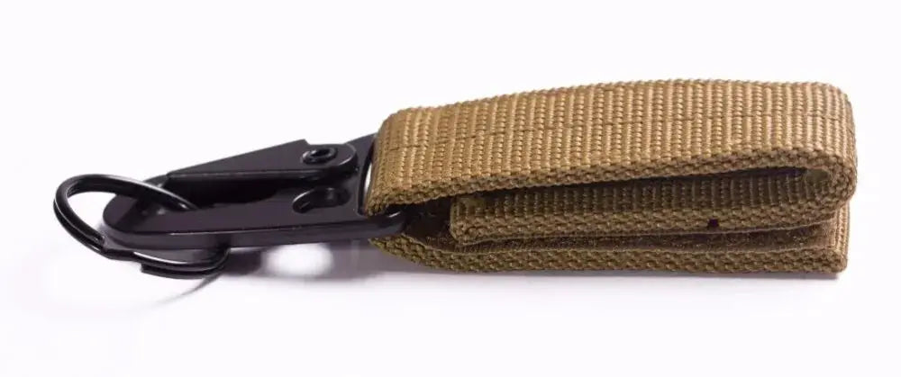 Carabiner key hook with tan MOLLE nylon strap, Simples Market