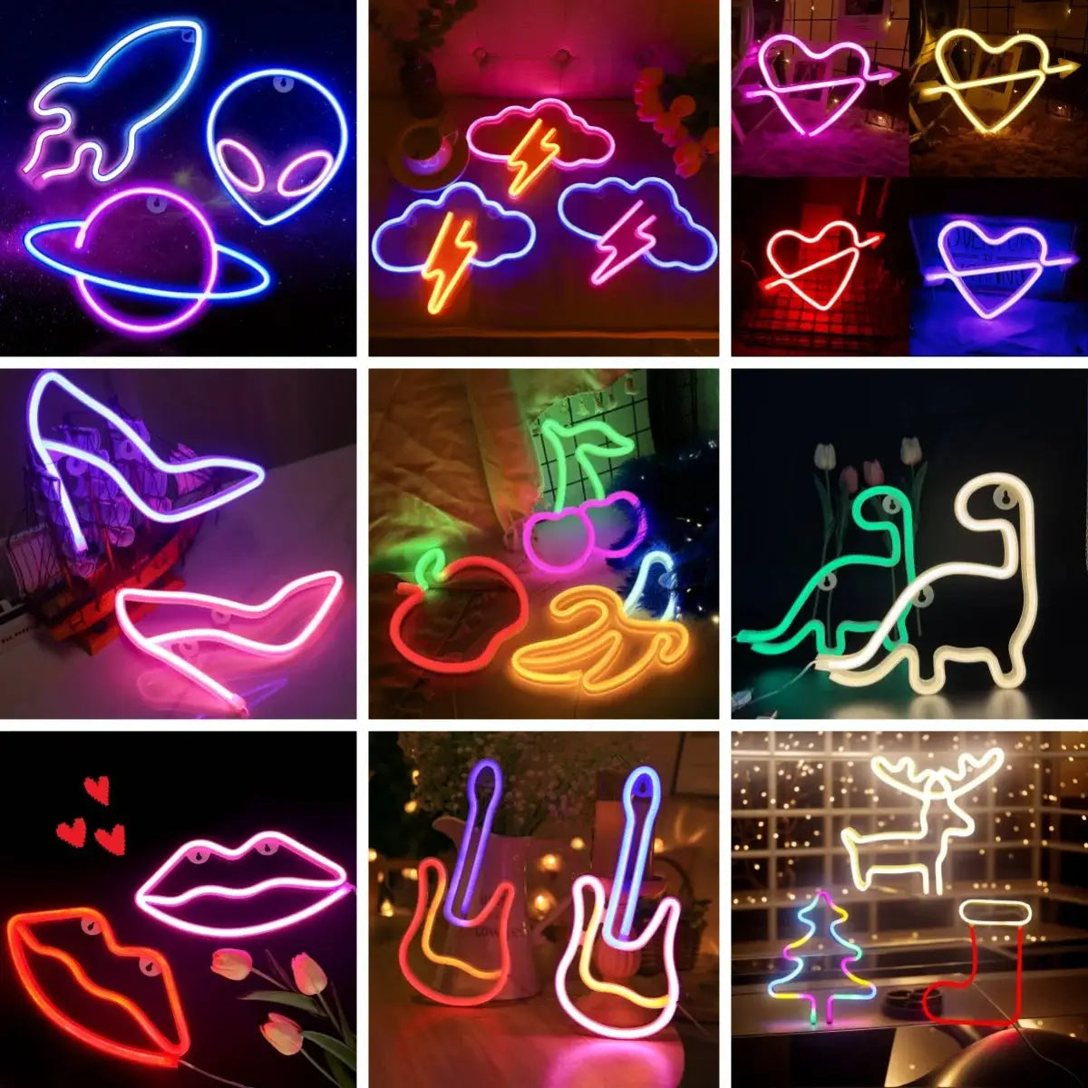 Decorative neon light by Simples Market; USB/battery-powered wall art in assorted colorful shapes