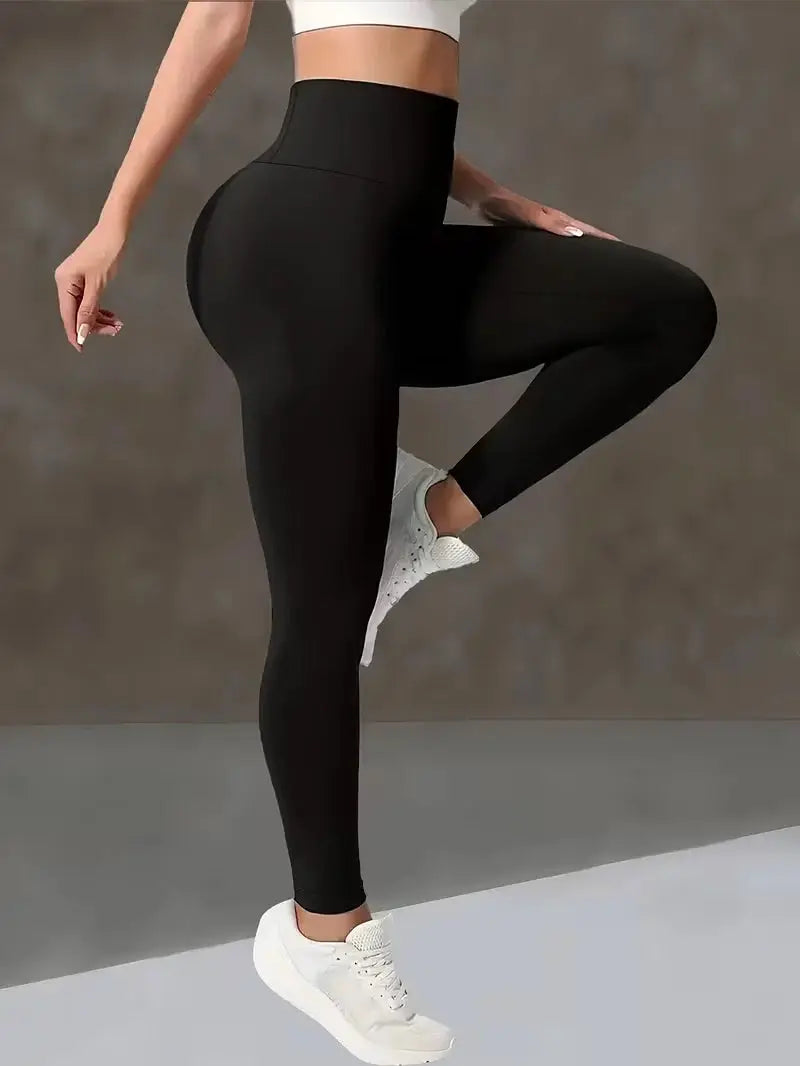 Women's High Waist Yoga Pants by Simples Market with butt-lifting wide waistband, black athletic leggings