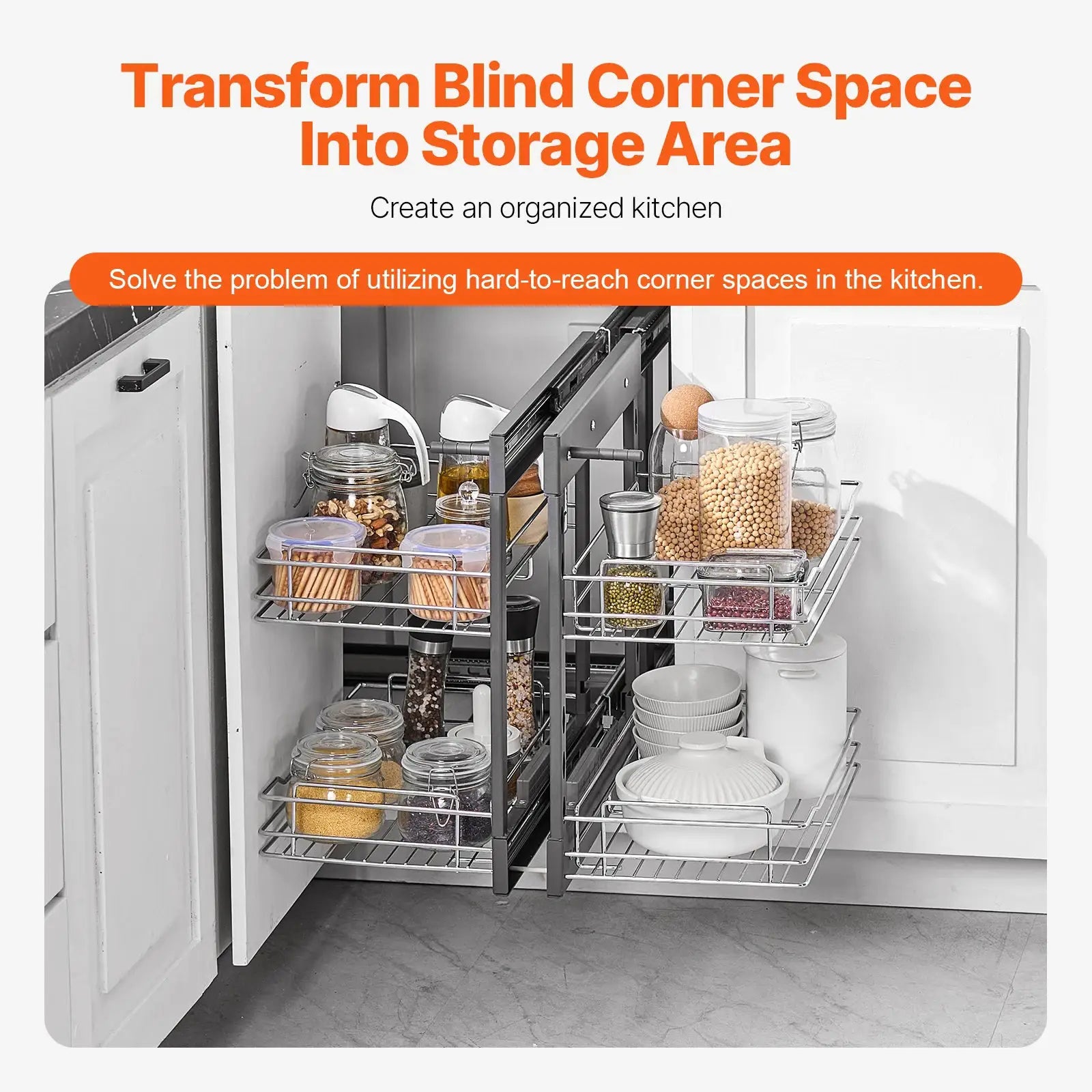 Simples Market SucceBuy 4-shelf blind corner pull-out kitchen cabinet organizer with metal wire baskets