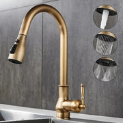 Simples Market antique bronze kitchen faucet with pull-out spray head, hot/cold mixer EL9021
