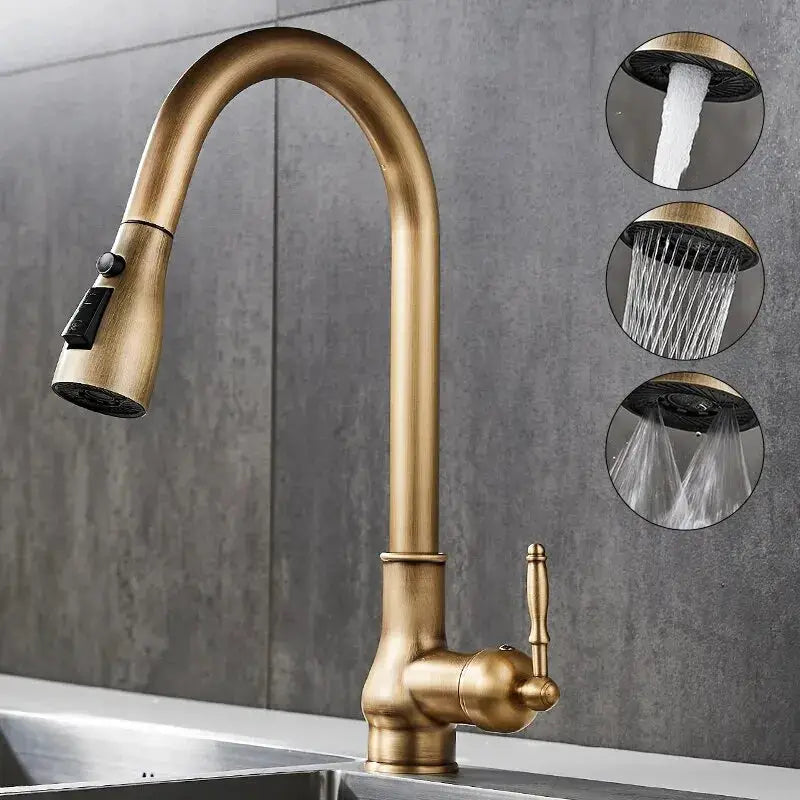 Simples Market antique bronze kitchen faucet with pull-out spray head, hot/cold mixer EL9021