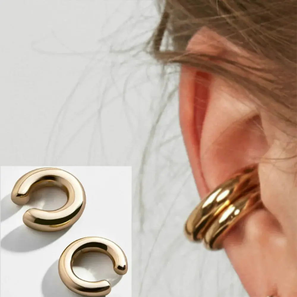 Ear cuffs; minimalist gold-tone round C-shaped earclips for non-pierced ears, ear bone clip punk jewelry, pair