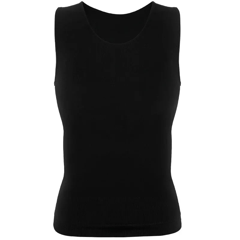 Men's black compression tank top for tummy control and waist shaping