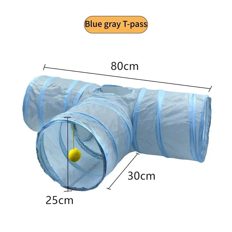 Cat tunnel blue-gray foldable indoor toy by Simples Market, 80cm long