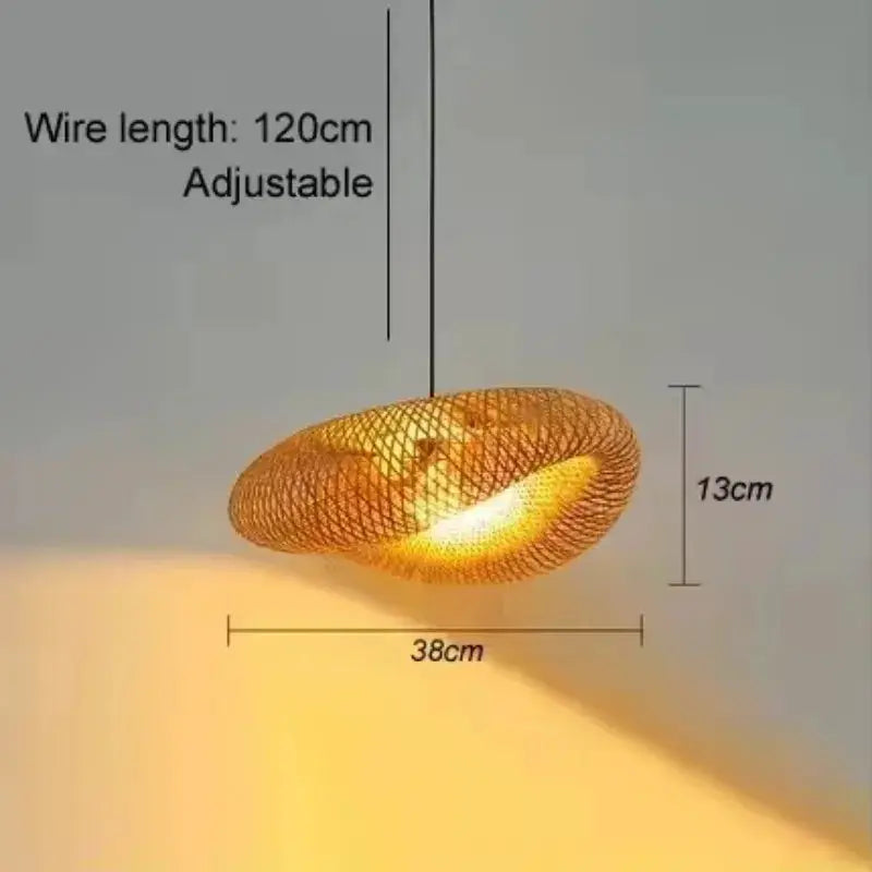 Handmade Vintage Bamboo Weaving LED Pendant Light Chandelier Living Room Kitchen Rattan Woven Lamp