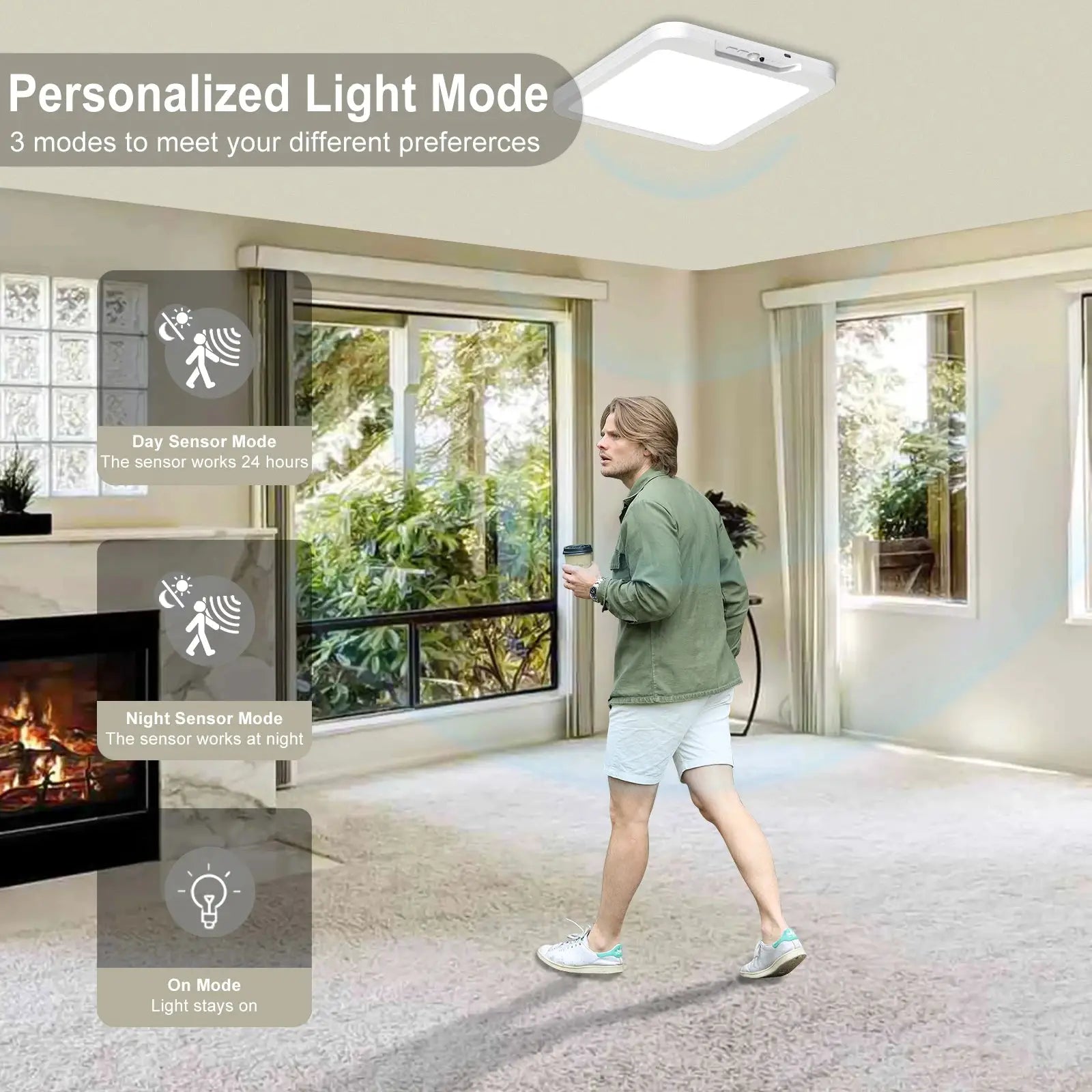 Rechargeable motion-sensor ceiling light with remote, 3 color temperatures for indoor use