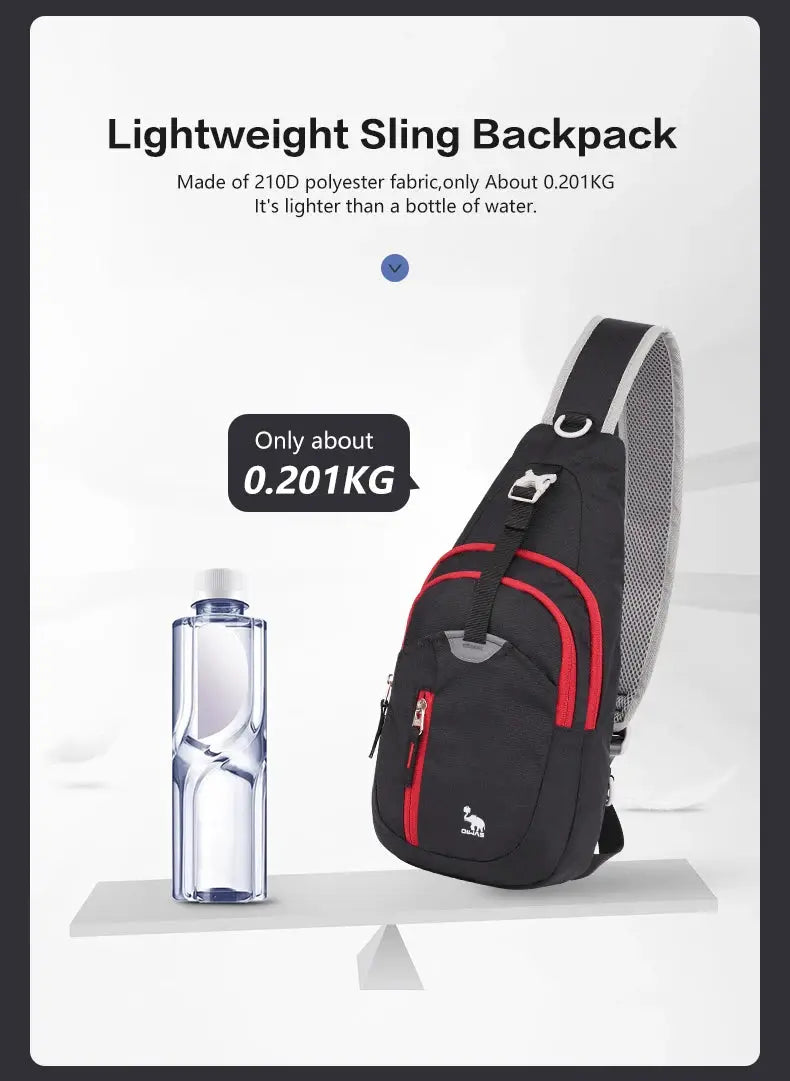 OIWAS lightweight sling backpack, black with red accents, men's crossbody daypack