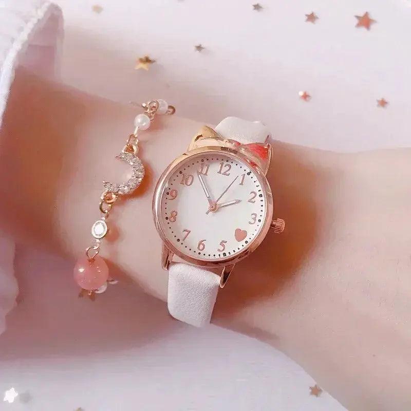 New Fashion Kids Digital Dial Girls Watch Leather Strap Quartz Movement Durable Timepiece Gift