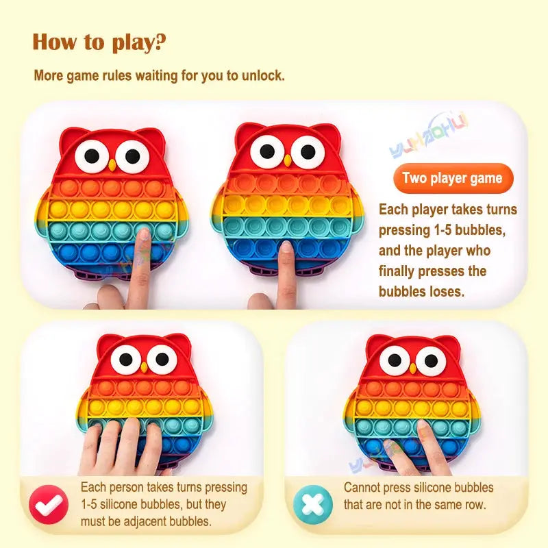 Rainbow Pop Push Bubble Fidget Interactive Toy For Anxiety Relief Sensory Therapy Adults Children Kids Special Needs