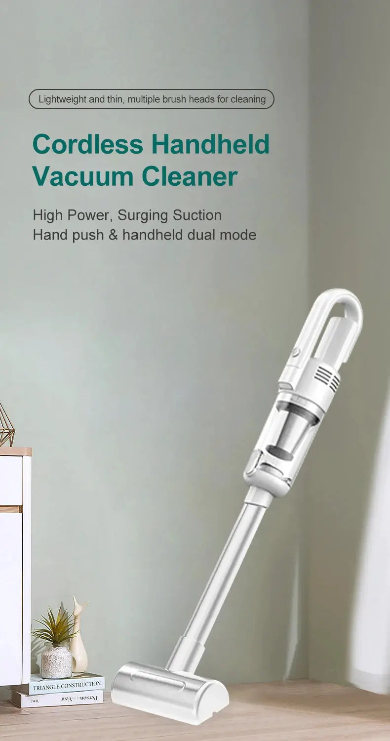 Cordless handheld vacuum cleaner by Simples Market with powerful suction, white for car and home use