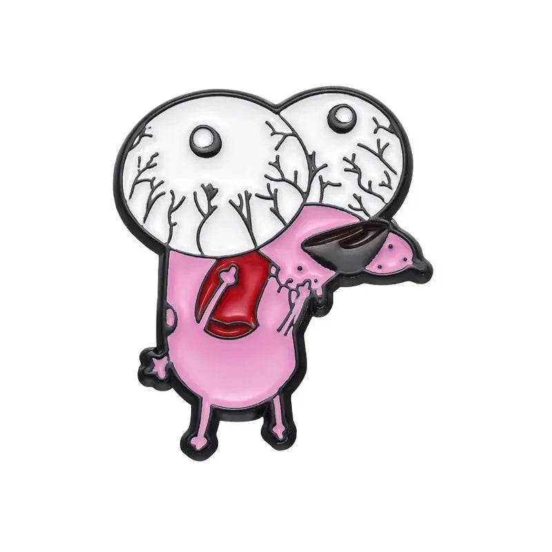 Cartoon Courage The Cowardly Dog Enamel Pin Pink Dog Brooch Lapel Badge Jewelry Gift For Kids And Friends