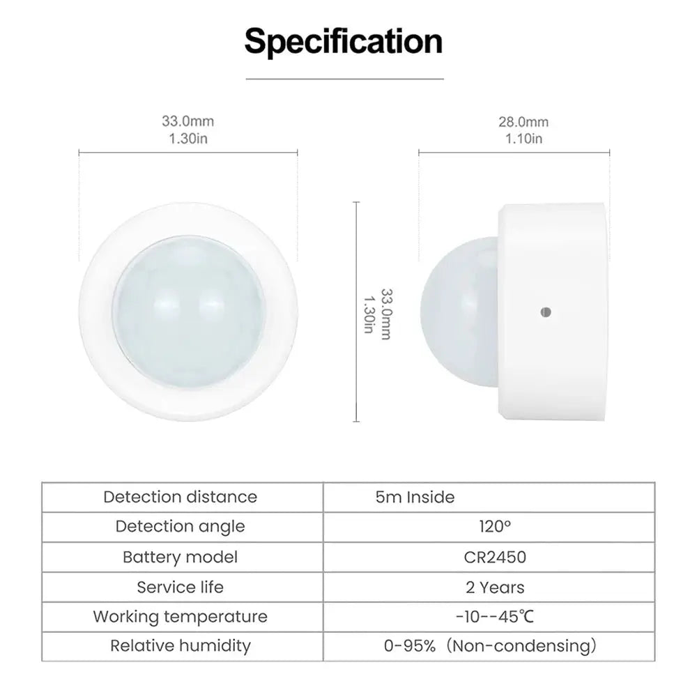 Tuya 2-in-1 Zigbee Mini PIR motion detector with lux light, white Simples Market security sensor