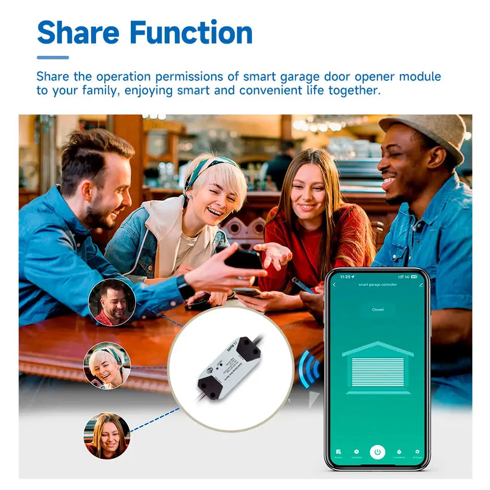 Tuya garage door controller module by Simples Market, white with black ends, for WiFi app remote control